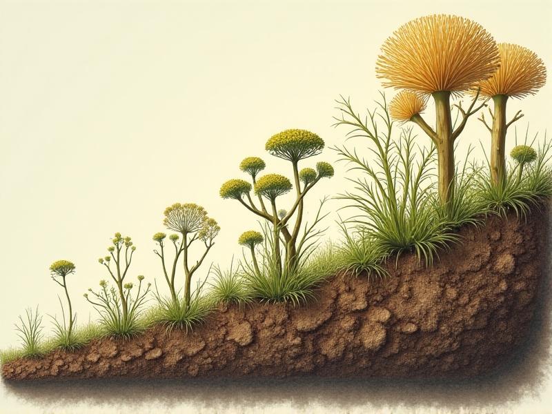 A diagram illustrating the growth stages of mycelium, from spore germination to full colonization of the substrate, with detailed labels and vibrant colors highlighting each phase.