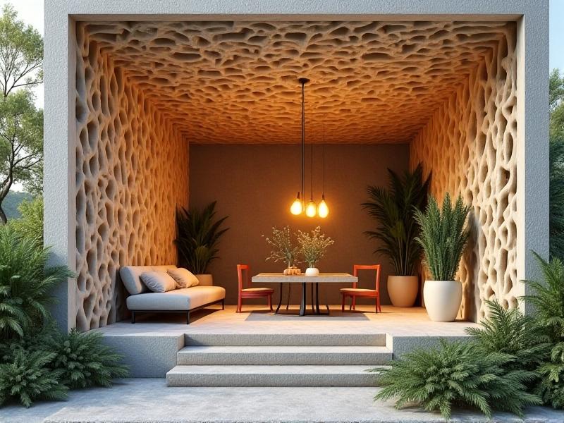 A cross-section of a wall showing mycelium insulation layers, with natural textures and earthy colors blending seamlessly into the home's interior. The image conveys the warmth and sustainability of mycelium as a building material.