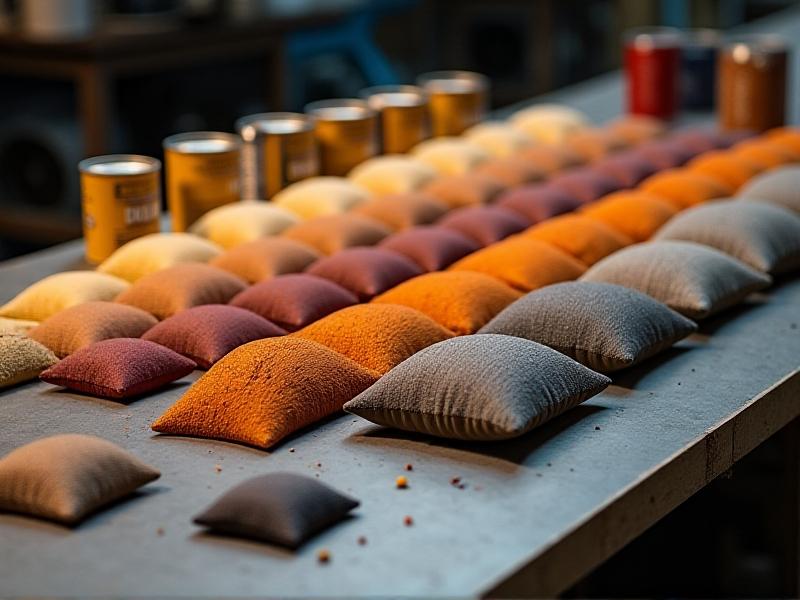 A collection of firestop products, including sealants, mortars, and pillows, arranged on a workbench. The image highlights the textures and colors of each product, with soft studio lighting emphasizing their details.