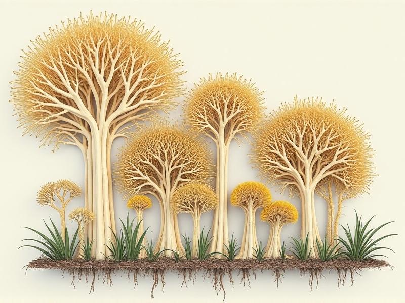 A detailed diagram illustrating the process of mycelium growth on agricultural waste. The image features cross-sections of the material, highlighting its cellular structure and thermal properties, with labels explaining key scientific concepts.