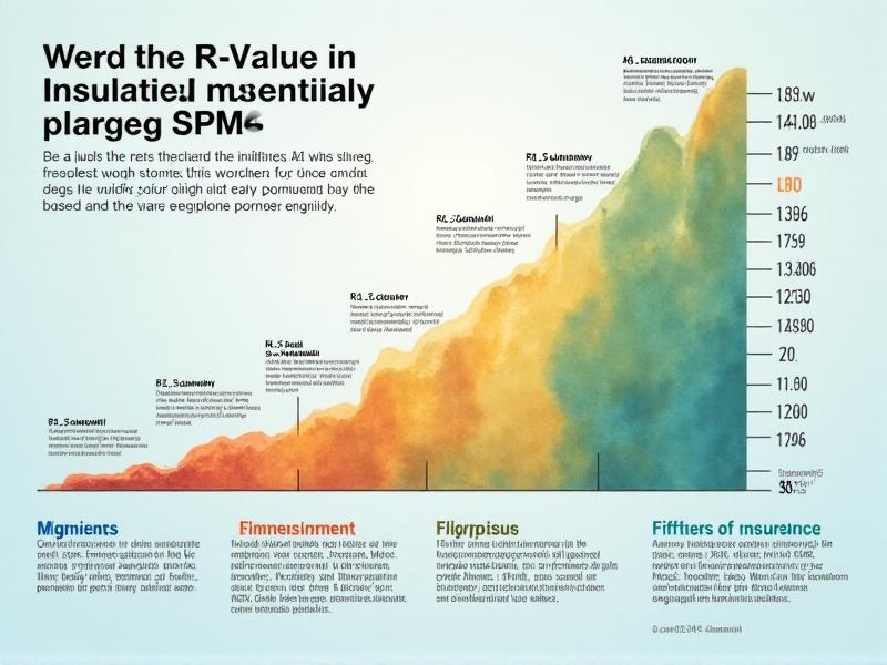 An infographic illustrating the concept of R-value in insulation materials. The chart compares the R-values of various insulation types, including mushroom-based, fiberglass, and foam, with detailed annotations explaining the differences. The background features a gradient of blue and green tones, symbolizing energy efficiency and sustainability.