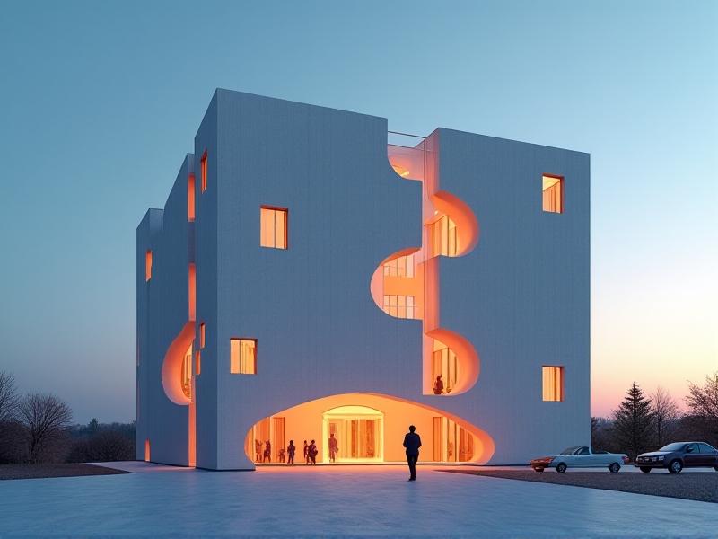 A modern building with fire-resistant materials, showcasing sleek architecture with a focus on safety. The image features warm lighting and a clear blue sky, emphasizing the importance of fire-resistant materials in contemporary construction.
