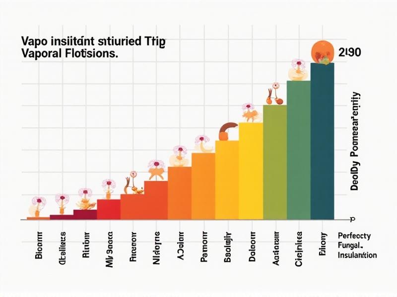 An infographic illustrating the perm rating scale for various insulation materials, including fungal insulation. The chart uses color-coded bars to compare the vapor permeability of different products, with fungal insulation highlighted as a top performer. The design is clean and modern, with a focus on clarity and ease of understanding.