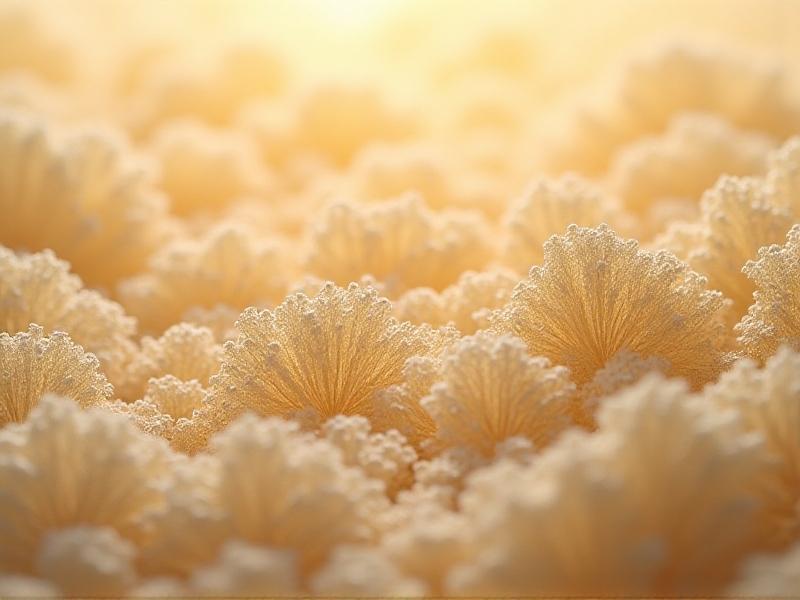 A close-up view of mycelium insulation panels, showcasing their fibrous, organic texture. The panels are light beige in color, with intricate patterns resembling a natural sponge. The image highlights the sustainable and eco-friendly nature of this innovative material.