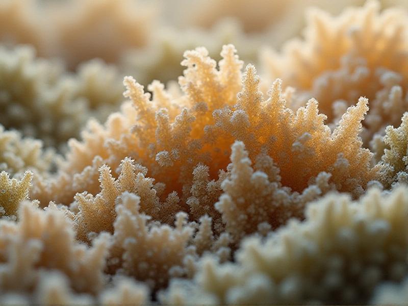 A close-up microscopic view of mycelium hyphae, displaying the intricate network of filaments that form the structure of fungi. The image emphasizes the natural texture and organic patterns of the mycelium, with a focus on its potential for use in sustainable building materials.