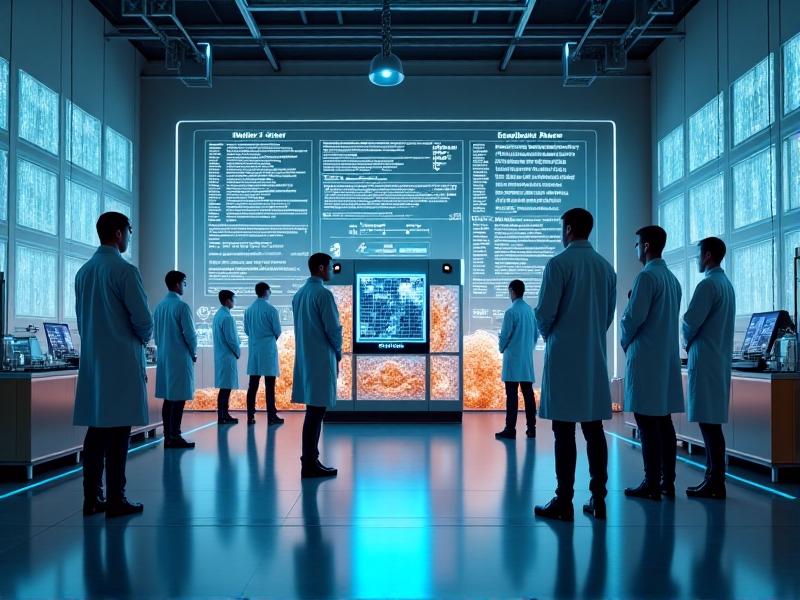 A laboratory scene with engineers conducting load tests on myco-wall samples, featuring high-tech testing equipment, focused professionals, and detailed charts displaying test results, highlighting the precision and rigor of the process.